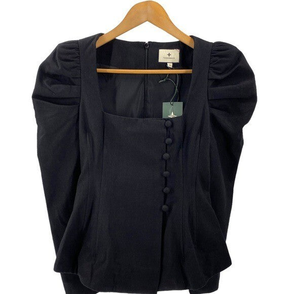 Tuckernuck NEW Black Calla Structured Puff Sleeve Button Blouse Size XS