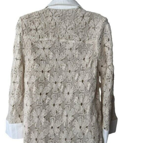 Tuckernuck NEW Tan Crochet Collier Collared Coastal Mini Dress Size L