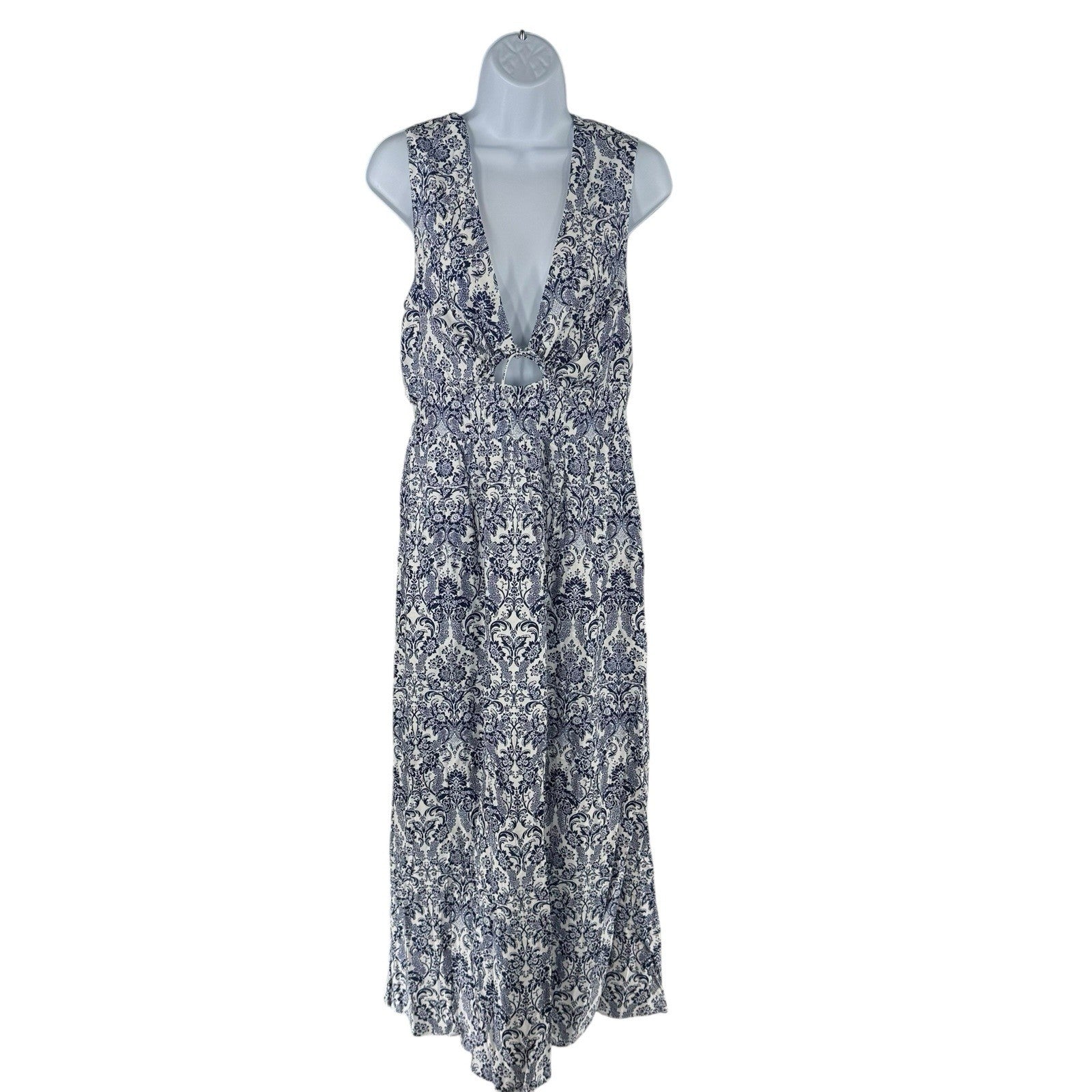 Hyacinth House NEW Navy Scroll Print Toula V Neck Sleeveless Maxi Dress Size XXL