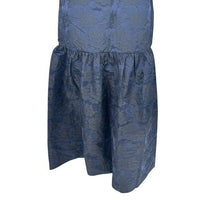 GANNI NEW Navy Blue Botanical Jacquard Formal Bow Strap Midi Dress Size 4