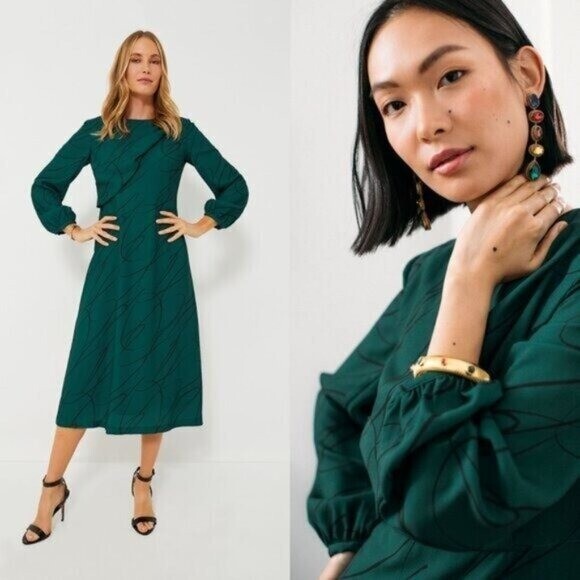 Tuckernuck NEW Pine Twombly Draped Macie Long Sleeve Formal Midi Dress Size S