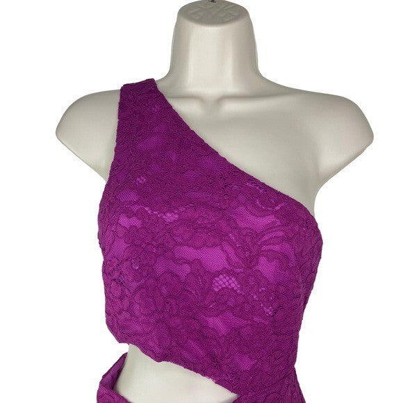 NBD x Naven NEW Elina Lace Cut Out One Shoulder Mini Dress in Magenta Size XS