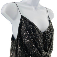Petal & Pup | NEW Riri Sequin Cocktail V-Neckline Wrap Mini Dress Black Size L