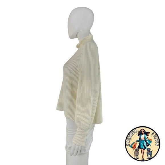 Tuckernuck NEW Ivory Delphine Ruffle Neck Knit Wool Blend Sweater Size XS