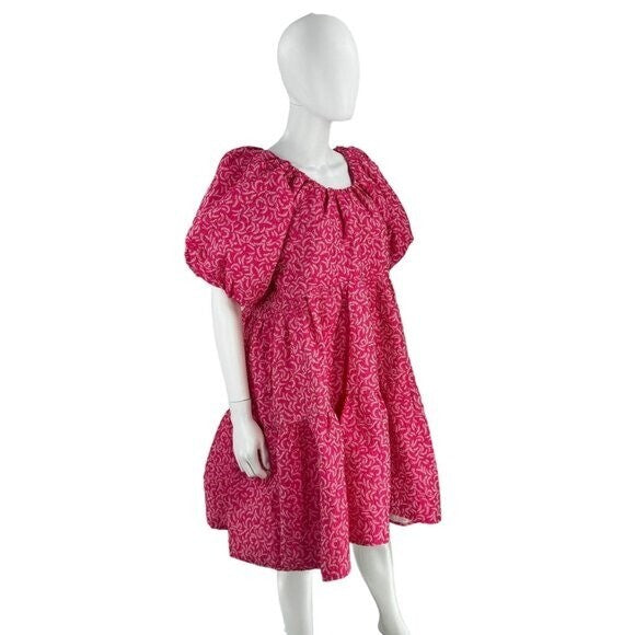 Hyacinth House NEW Textured Fuschia Belinda Pink Babydoll Mini Dress Size L