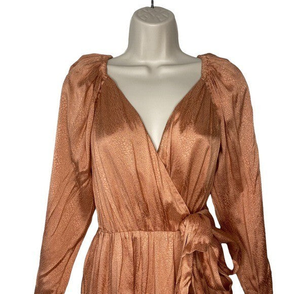 REVOLVE Lovers + Friends Corinne Satin Long Sleeve Mini Dress Tan Size XXS