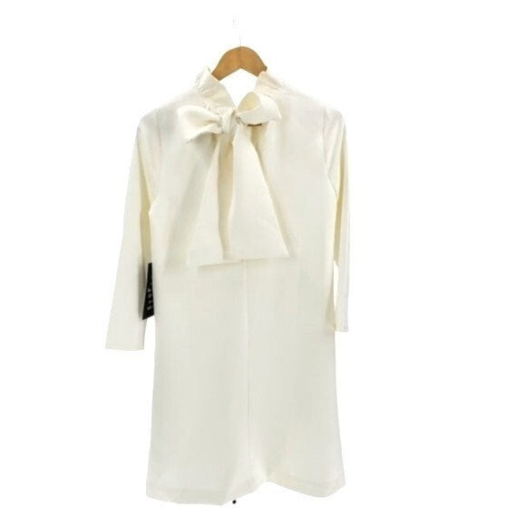 Tuckernuck | NEW Ivory Daphne Preppy Bow Tie 3/4 Sleeve Mini Dress Size XS