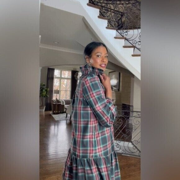 Tuckernuck Palmerston Tartan Plaid Drop Waist Long Sleeve Mini Dress Size S