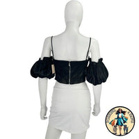 superdown Black Satin Off the Shoulder Phoebe Corset Top in Black Size Small