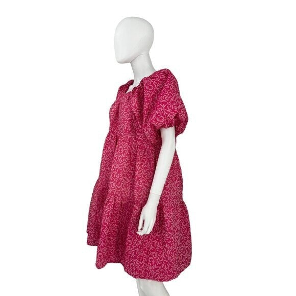 Hyacinth House NEW Textured Fuschia Belinda Pink Babydoll Mini Dress Size L