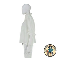 Pomander Place | NEW White Selena Short Puff Sleeve Ruffle Collar Blouse Size S