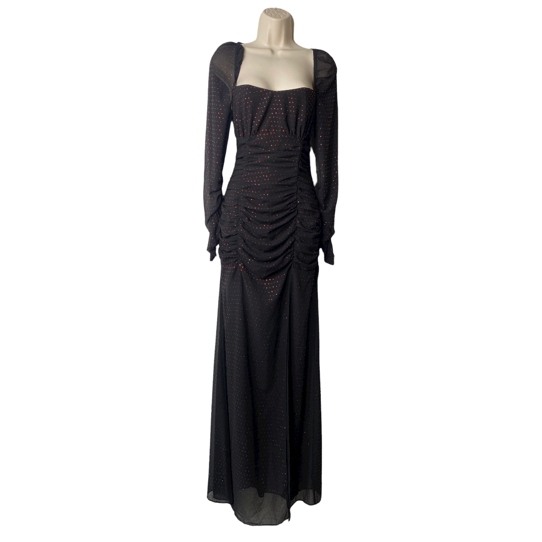 NEW DUNDAS X REVOLVE Stardust Rhinestone Black Semi Sheer Maxi Dress Size S