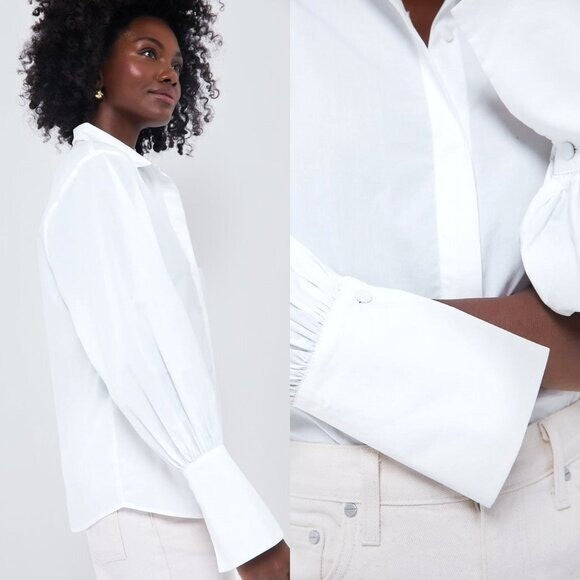 Tuckernuck x India Hicks NEW White Cotton Britwell Button Down Blouse Size M