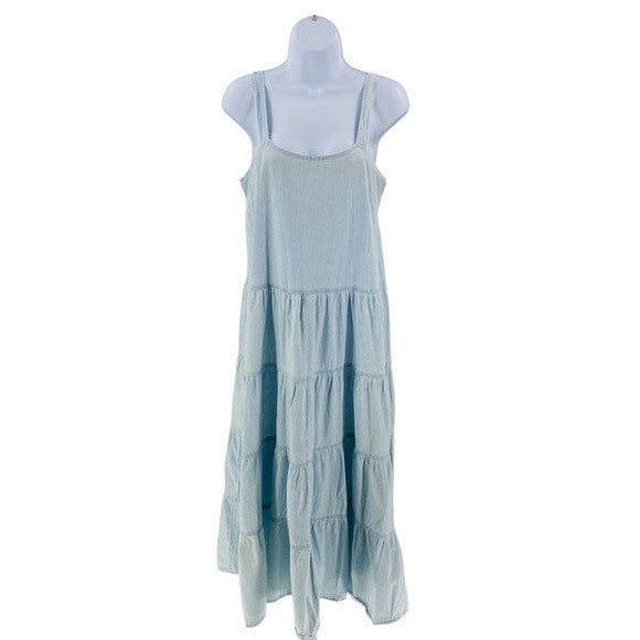 Pomander Place Lola Chambray Blue Sleeveless Tiered Casual Maxi Dress Size S