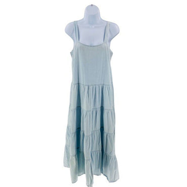 Pomander Place Lola Chambray Blue Sleeveless Tiered Casual Maxi Dress Size S