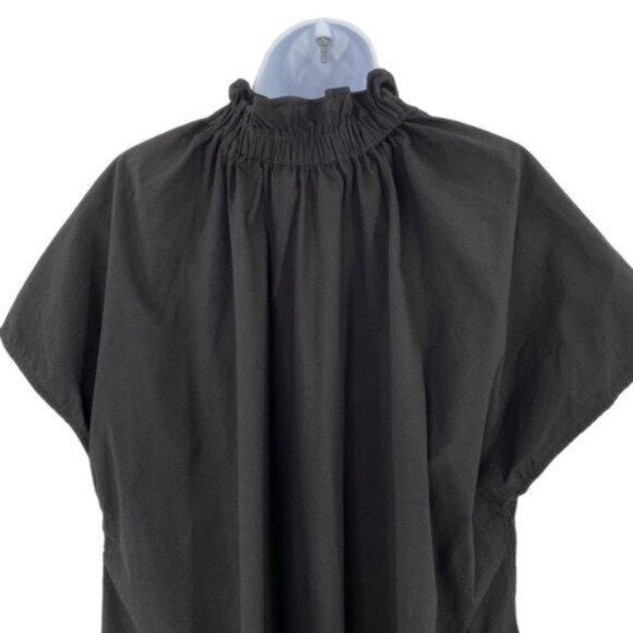 Pomander Place | NEW Black Rae Short Cap Sleeve Ruffle Collar Blouse Size S