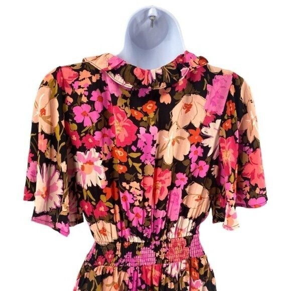 Petal & Pup | NEW Lyris V-Neckline Floral Mini Dress in Pink and Black Size S