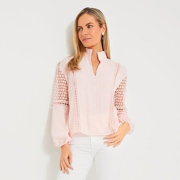 Tuckernuck | NEW Pink Salt Eyelet Jane Long Blouson Sleeve Blouse Size XXL