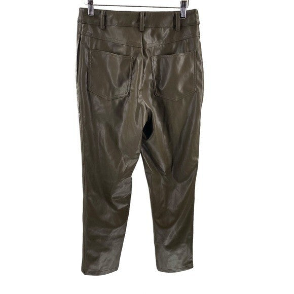 BCBGeneration | NEW Straight Cut Cropped Vegan Leather Pant in Olive Size XS