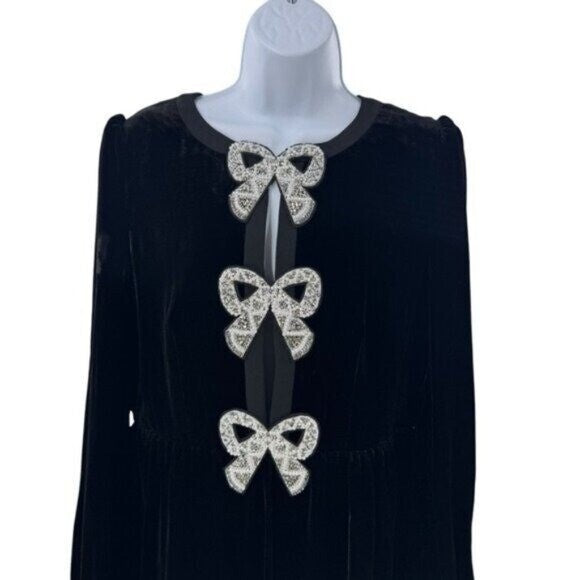 Saloni NEW Velvet Camille Bows Long Sleeve Formal Elegant Midi Dress Size 0