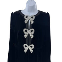 Saloni NEW Velvet Camille Bows Long Sleeve Formal Elegant Midi Dress Size 0