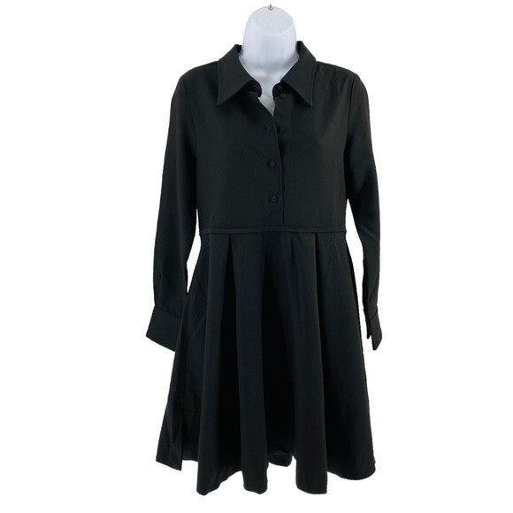 Pomander Place | NEW Black Annalise Long Sleeve Pleated Mini Dress Size S