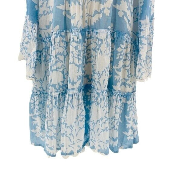 Juliet Dunn NEW Pastel Blue Palladio Flared Sleeve Mini Dress Blue White Size S