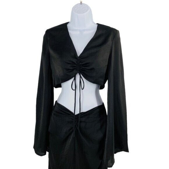 Petal & Pup NEW Sienna Satin Formal Black Midi Dress Matching Set Size S