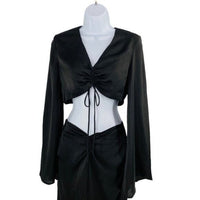 Petal & Pup NEW Sienna Satin Formal Black Midi Dress Matching Set Size S