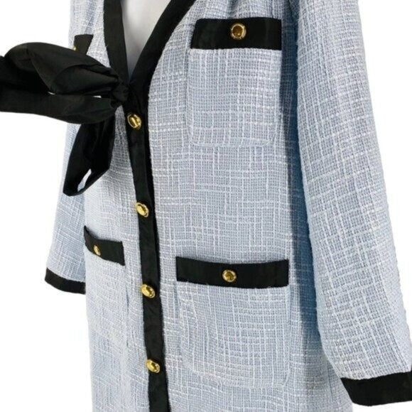 Pomander Place | NEW Coco Tweed Retro Bow Mini Dress in Light Blue Size XL