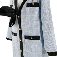 Pomander Place | NEW Coco Tweed Retro Bow Mini Dress in Light Blue Size XL