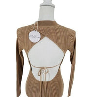 Petal & Pup NEW Milleri Long Sleeve Open Back Ribbed Dress in Camel Tan Size 4