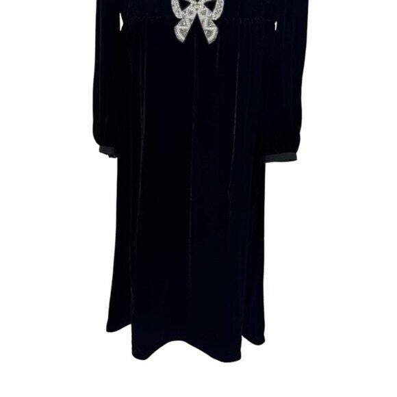 Saloni NEW Velvet Camille Bows Long Sleeve Formal Elegant Midi Dress Size 2