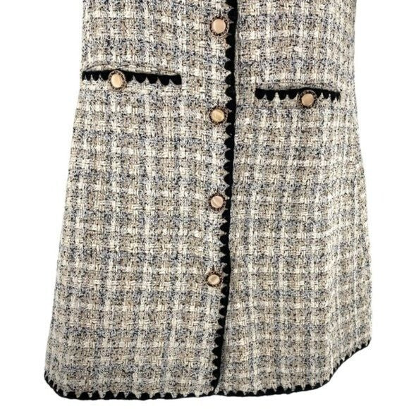 Pomander Place NEW White Tweed Retro Josephine Mini Dress in White Black Size S