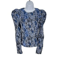 Hyacinth House NEW Blue Jacquard Priscilla Floral Puff Sleeve Blouse Size XXS