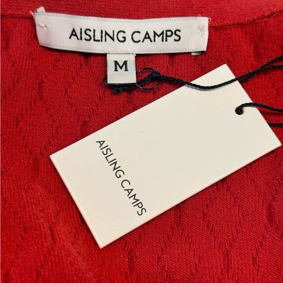 Aisling Camps | NEW River Wool Blend Long Sleeve V-Neck Cardigan in Rust Size M