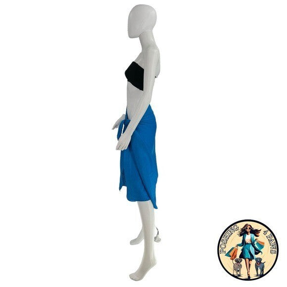 AEXAE Linen Wrap Beach Sarong Swim Cover Up Midi Skirt Pareo Ibiza Blue One Size