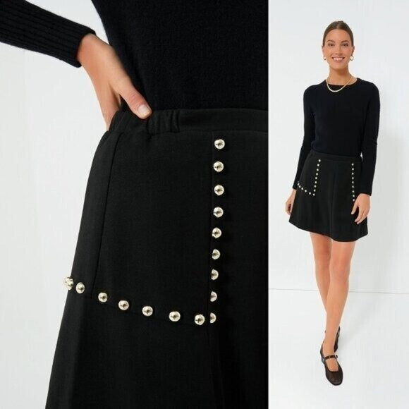 Tuckernuck NEW Gold Stud Mod Black A Line Equestrian Preppy Mini Skirt Size XS