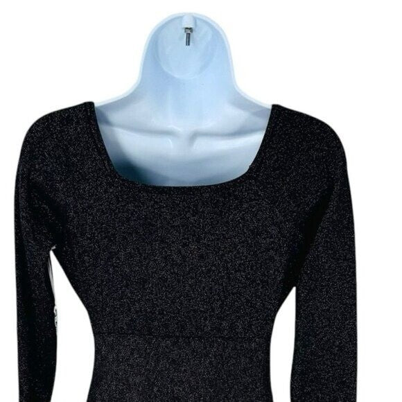 Hyacinth House NEW Black Metallic Long Sleeve Selena Knit Mini Dress Size XXS