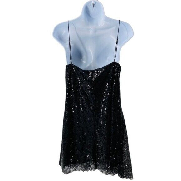 Petal & Pup | NEW Riri Sequin Cocktail V-Neckline Wrap Mini Dress Black Size L