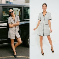 Pomander Place NEW White Tweed Retro Josephine Mini Dress in White Black Size M
