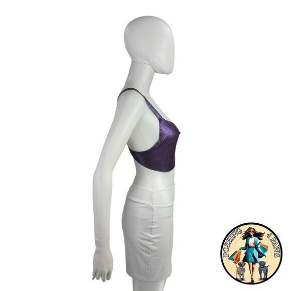 FANNIE SCHIAVONI Hailey Mesh Metallic Festival Draped Crop Top in Purple Size S