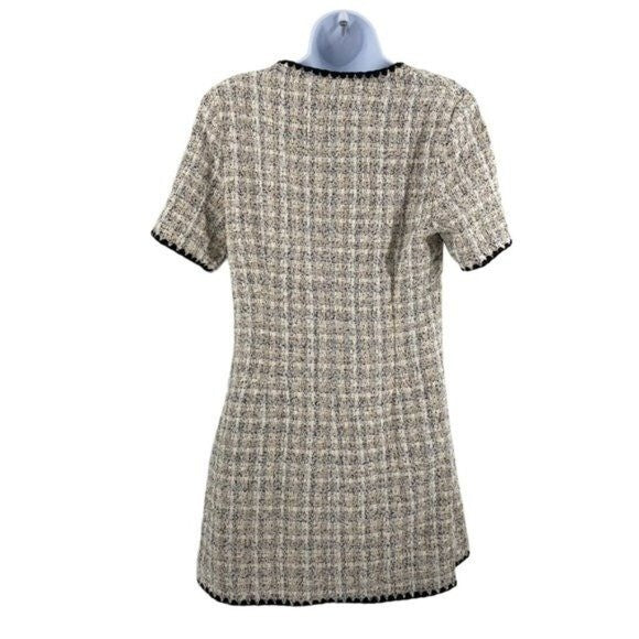 Pomander Place NEW White Tweed Retro Josephine Mini Dress in White Black Size S