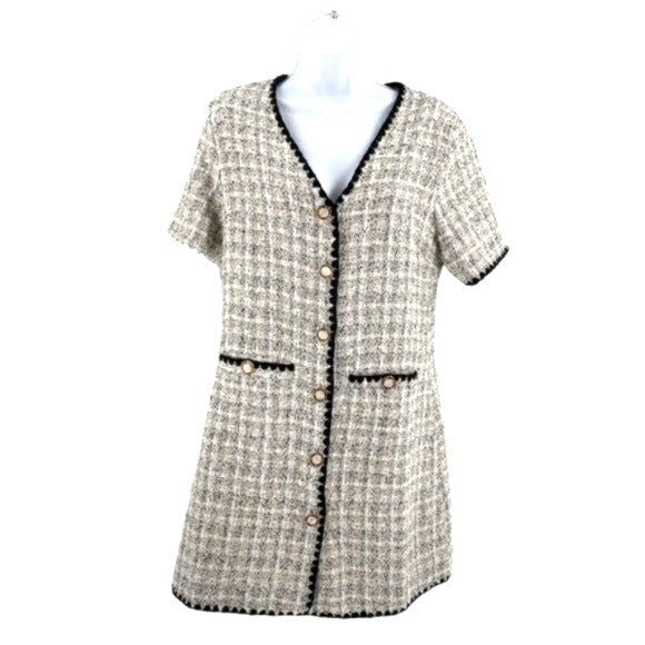 Pomander Place NEW White Tweed Retro Josephine Mini Dress in White Black Size M