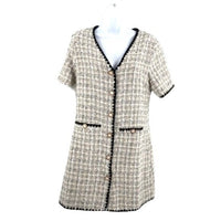 Pomander Place NEW White Tweed Retro Josephine Mini Dress in White Black Size M
