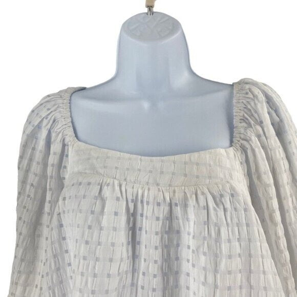 Pomander Place NEW White Textured Bonnie Gingham Puff Sleeve Blouse Size XS