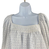 Pomander Place NEW White Textured Bonnie Gingham Puff Sleeve Blouse Size XS