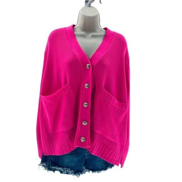 Pomander Place |  Slone Hot Pink Barbiecore Oversized Cardigan Sweater Size XS