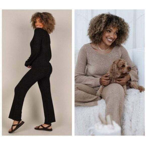 SNDYS NEW Majid Loungewear Black Two Piece Matching Set Sweater Trousers Size M