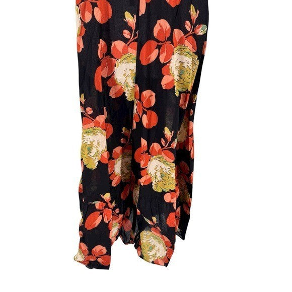 The Great NEW Cabbage Rose Print The Geranium Dress Black Floral Maxi Dress L